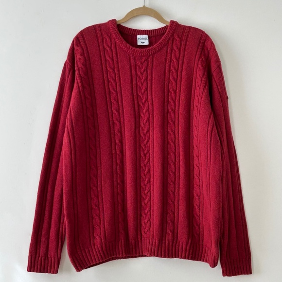 Columbia Red Cable Knit Crewneck Sweater - Picture 1 of 16